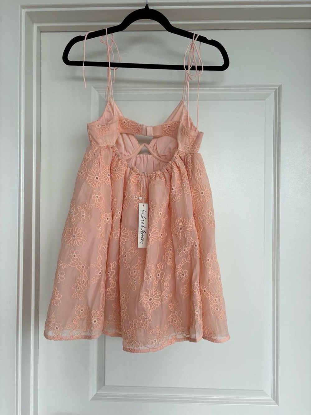 For love and Lemmons Peach Lace Tie-Shoulder Babydoll Dress - Picture 3 of 4